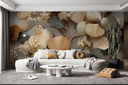 Organic Elegance: Neutral Leaf and Flower Illustration in Japandi Style