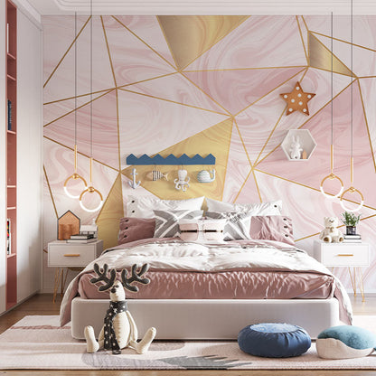 Vinilo decorativo Triángulos abstractos en tonos rosas y dorados