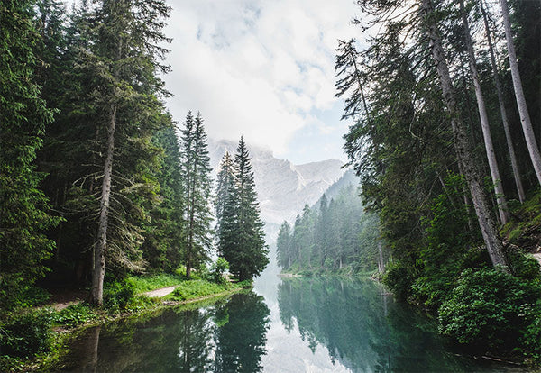 Paisaje de río rodeado de montañas