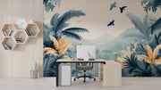 Tropical Tranquility: Jungle Scene with Birds in Flight