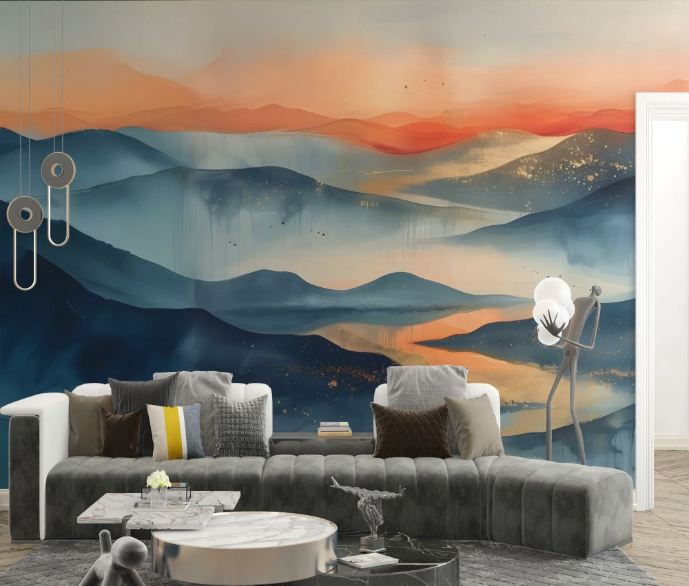 Burning Horizon: Mountains Bathed by the Setting Sun