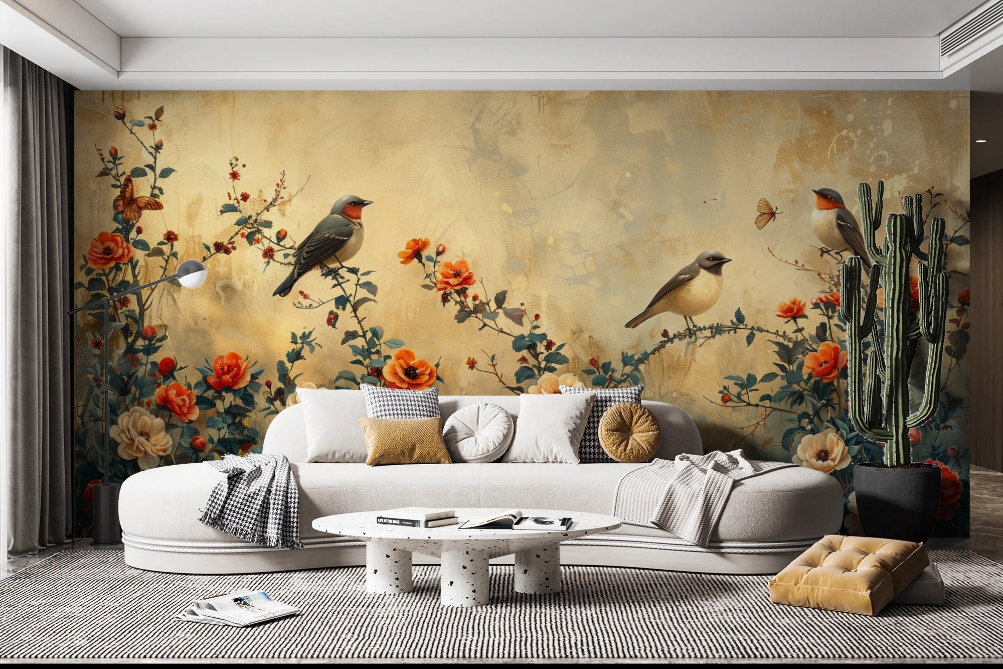 Enchanted Garden: Birds Among Autumn Flowers