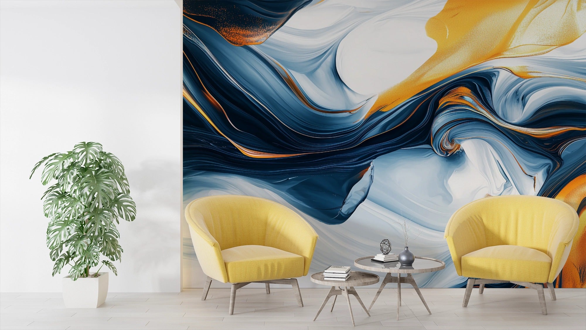 Waves of Color: Abstract Painting with Blue Motion and Orange Energy