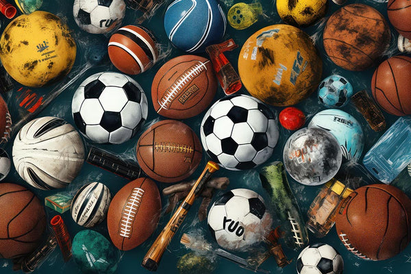 Mosaico de balones deportivos históricos