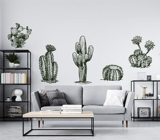 Set de vinilos cactus a blanco y negro